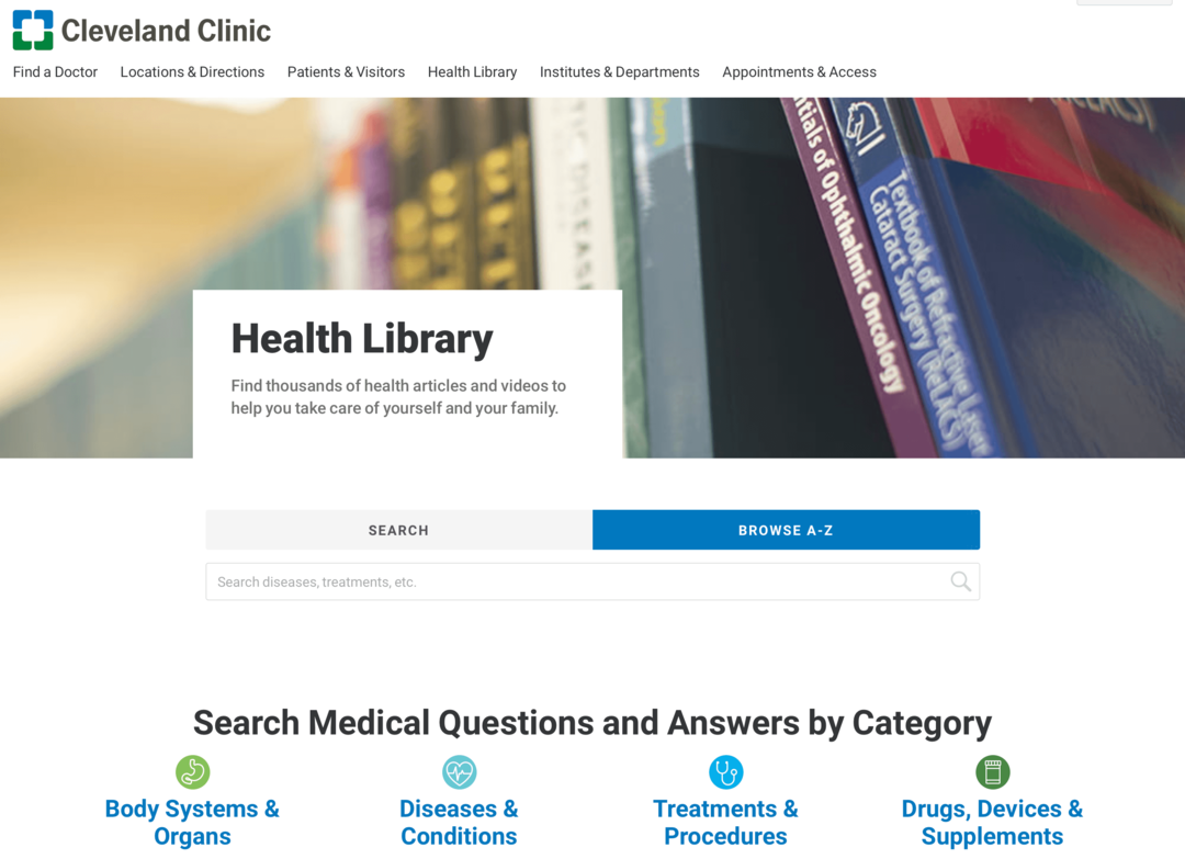 imagen del sitio web de la biblioteca de salud de Cleveland Clinic