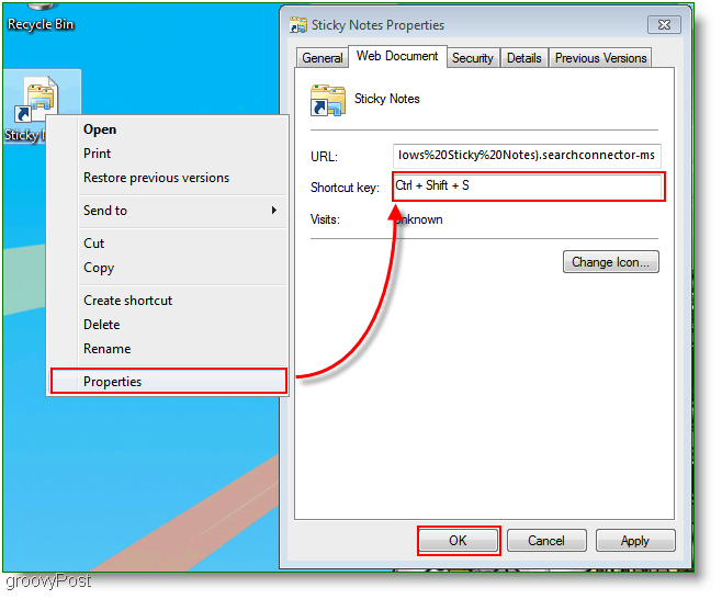 Windows 7 Crear nuevo menú de asignación de teclas de acceso directo: captura de pantalla