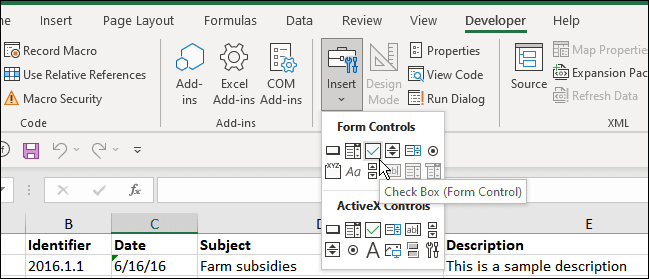 insertar casilla de verificación desarrollador Excel