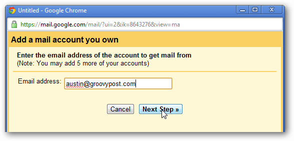 agregar dirección de correo electrónico