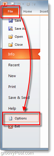 opciones de cinta de archivo de PowerPoint 2010