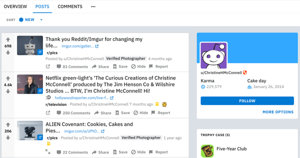 Cómo comercializar su negocio en Reddit, ejemplo de marketing exitoso del feed de elaboración de bricolaje de u / ChristineHMcConnell