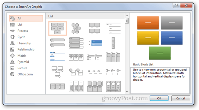 gráfico inteligente de arte inteligente de powerpoint crear presets de elección elegir gráfico