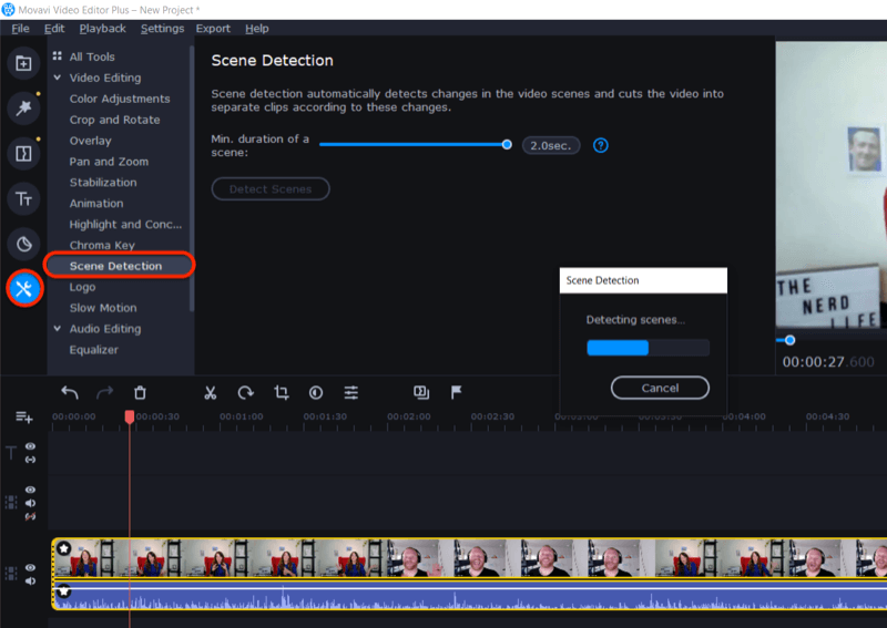 acceder a la función de detección de escenas en Movavi Video Editor Plus