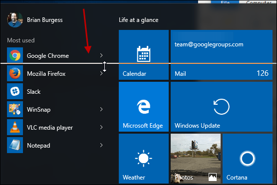 Cambiar el tamaño del menú Inicio de Windows 10