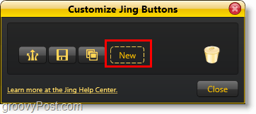 haga clic en el botón nuevo para agregar un nuevo botón para compartir jing