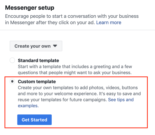 Anuncios de Facebook Click to Messenger, paso 3.