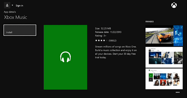 Aplicación Xbox Music