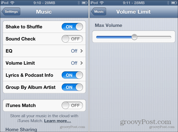 Límite de volumen de música iOS