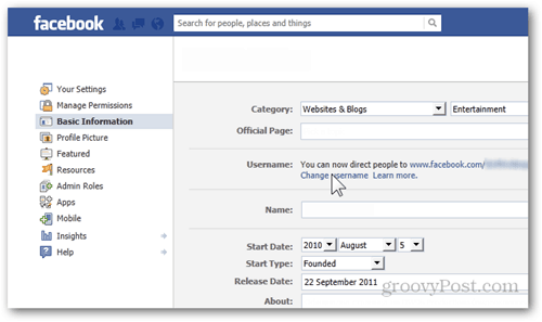 preferencias de configuración de Facebook información básica nombre de usuario cambiar nombre de usuario