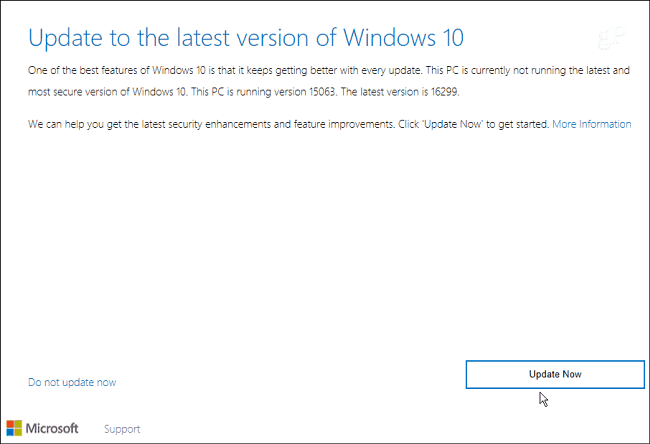 asistente de actualización de Windows 10