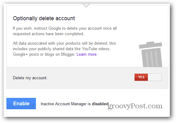 Administrador de cuentas inactivo de Google habilitar eliminar