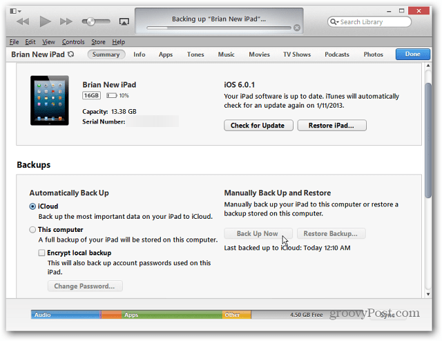 Copia de seguridad del iPad a través de iTunes