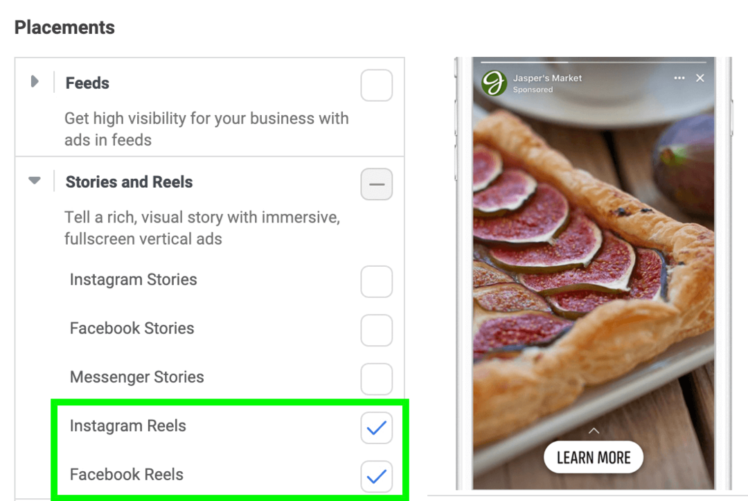 imagen de ubicaciones de anuncios de Stories and Reels en Meta Ads Manager