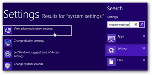 Búsqueda de configuraciones de Windows 8