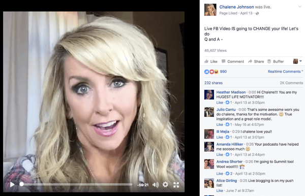 Video de Facebook Live de Chalene Johnson.