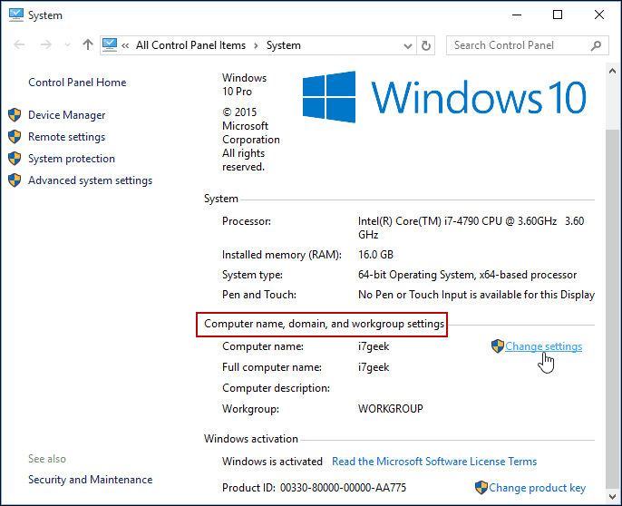 Cambiar configuración Panel de control de Windows 10