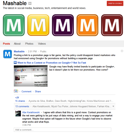 Páginas de Google+: Mashable