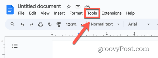 El menú de herramientas para arreglar el corrector ortográfico de Google Docs no funciona.