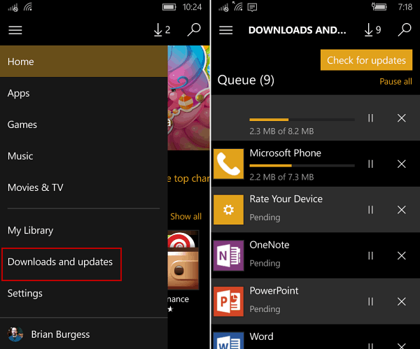 aplicaciones de actualización manual de Windows 10 Mobile