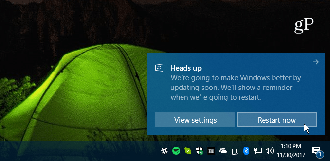 Reiniciar la actualización acumulativa requerida de Windows 10
