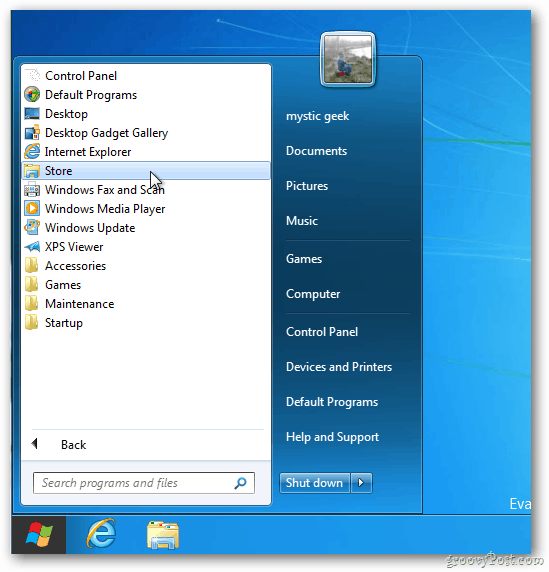 Menú de inicio de Windows 8