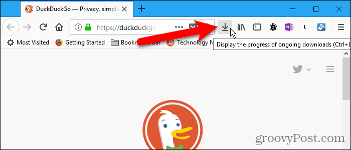 Botón de descargas en la barra de herramientas en Firefox