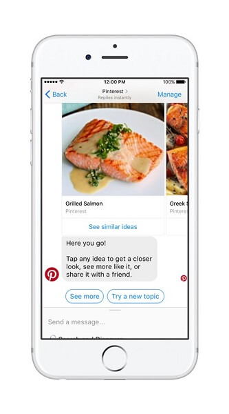 El bot de Pinterest lleva el poder de la búsqueda y las recomendaciones de Pinterest a Messenger.