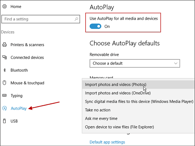 Administrar reproducción automática en la actualización de aniversario de Windows 10