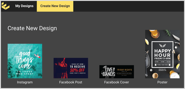 Haga clic en la pestaña Crear nuevo diseño en Easil.