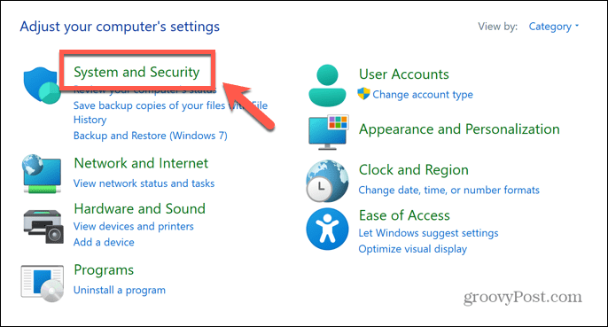 sistema de panel de control de windows y seguridad