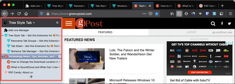 Extensión de Firefox de pestaña de estilo de árbol