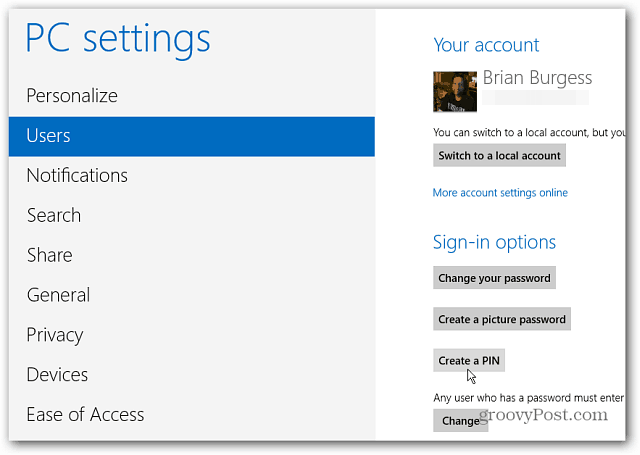 Windows 8: cree un número PIN para iniciar sesión