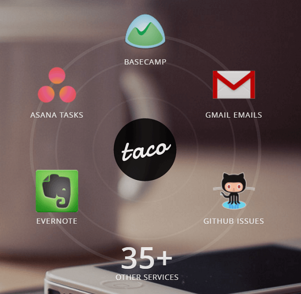 Conecte todos sus servicios a la aplicación Taco.