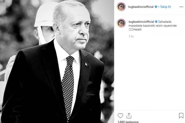 Tuğba Ekinci compartiendo del presidente Erdoğan