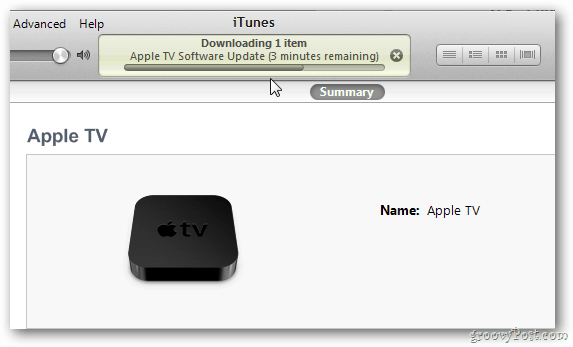 Progreso de actualización de Apple TV