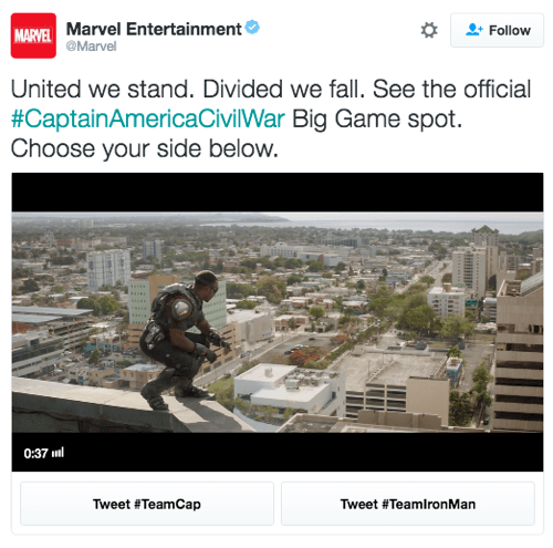 anuncio conversacional de twitter de Marvel