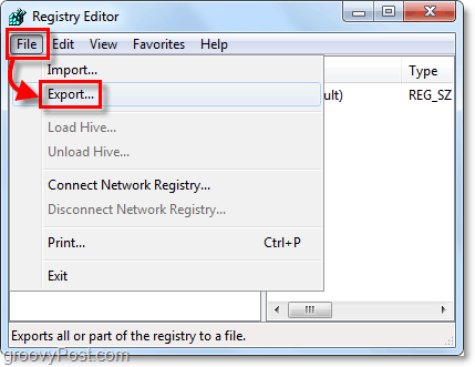 exportación de registro de Windows 7 y Vista