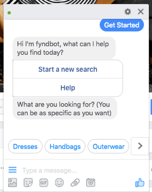 Este bot de chat de Facebook Messenger ayuda a los clientes a encontrar ropa para comprar.