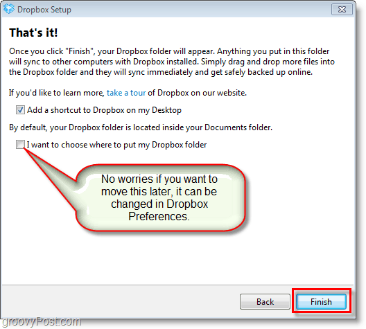 Captura de pantalla de Dropbox: ajuste las preferencias finales y cambie la ubicación de Dropbox