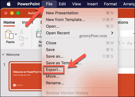 Exportar una presentación de PowerPoint como video en Mac