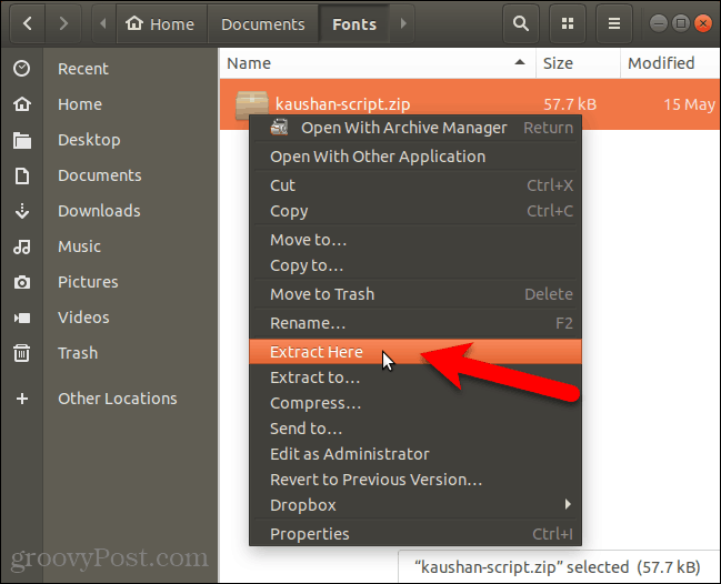 Extraer archivo de fuente en Nautilus en Ubuntu