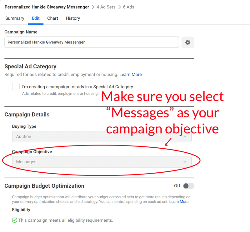 facebook messenger sorteo messenger anuncio configurado paso 6