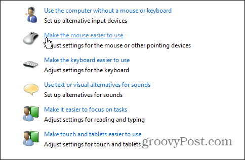 Panel de control del mouse