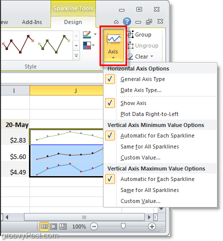 cambiar el eje de minigráficos en excel 2010