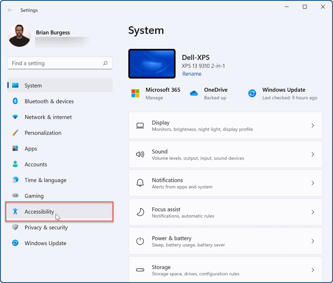 Accesibilidad de la configuración de Windows 11