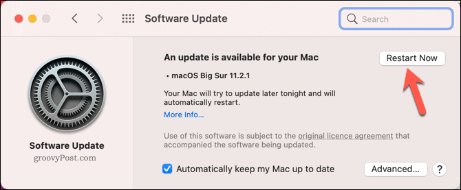 Reiniciar una Mac para comenzar una actualización del sistema