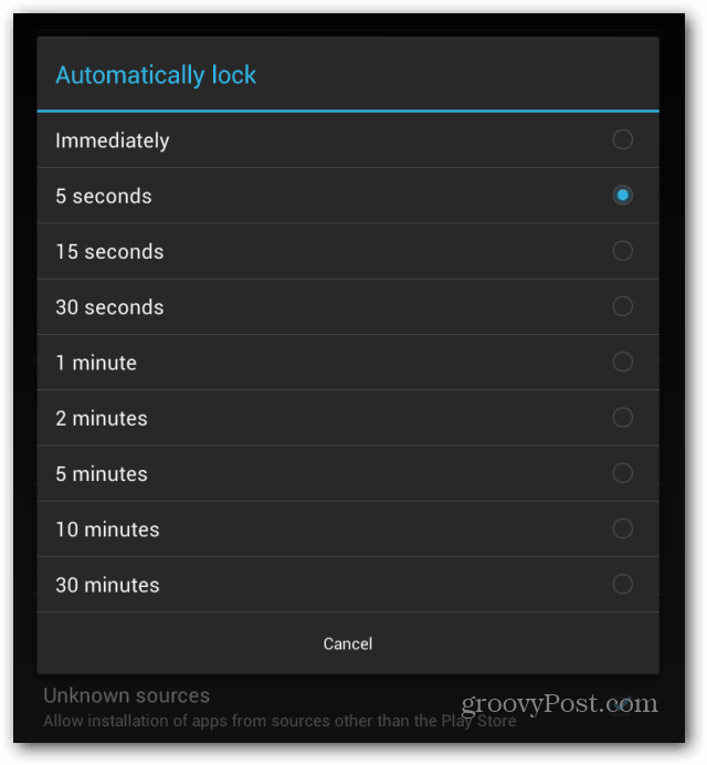 La pantalla de bloqueo de Goggle Nexus 7 bloquea automáticamente el intervalo