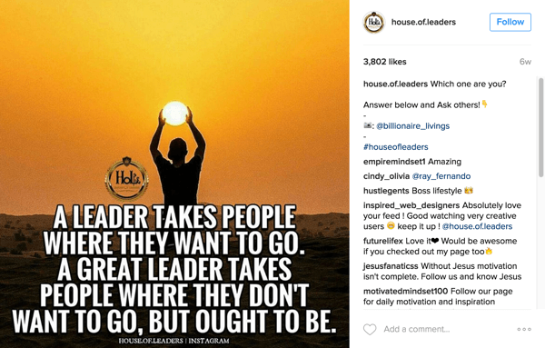casa de líderes etiqueta usuario de instagram