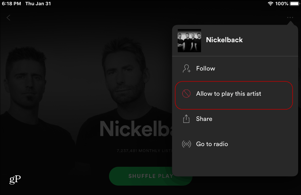 Cómo bloquear a los artistas para que no jueguen en Spotify